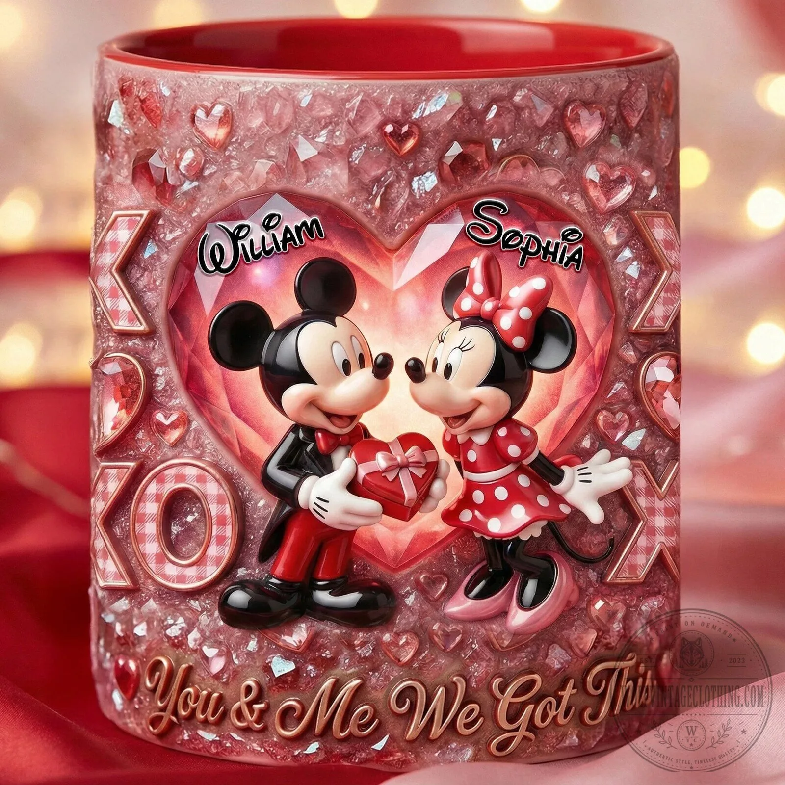 Personalized Mickey and Minnie Mouse Valentine's Day Heart Coffee Mug