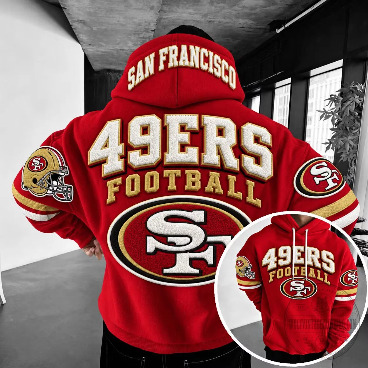 San Francisco 49ers Football Team Red Embroidered Design Hoodie