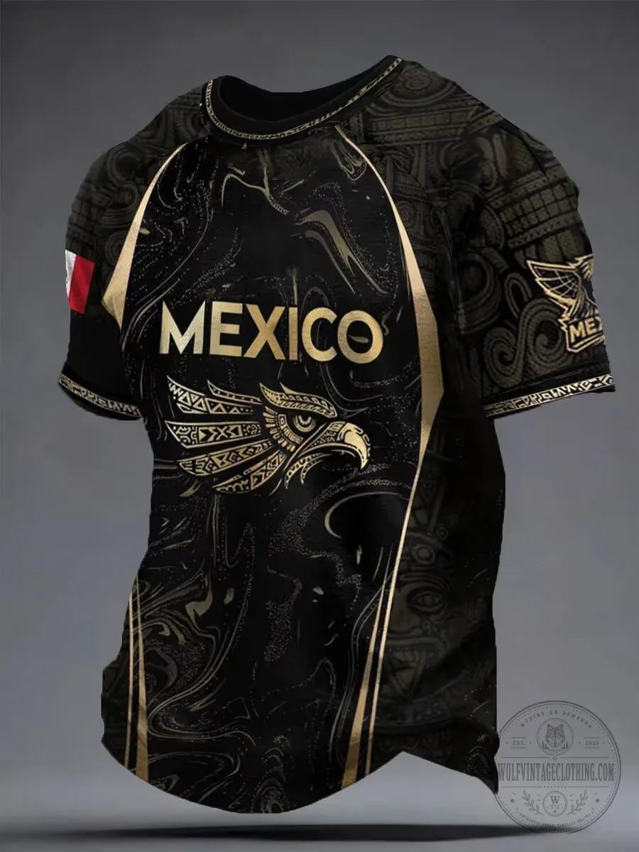 Mexico Soccer Gold Eagle Emblem Black Casual T-Shirt 2 Mexico Soccer Gold Eagle Emblem Black Casual T-Shirt