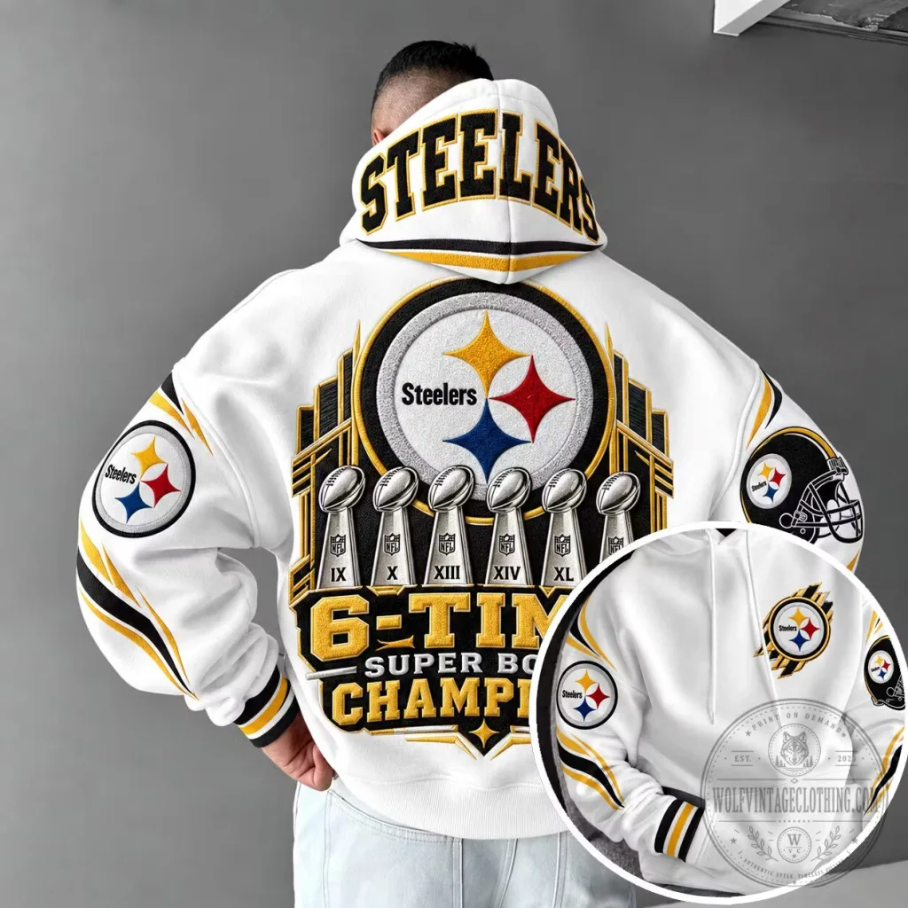 Pittsburgh Steelers Six-Time Super Bowl Champions White Hoodie Pittsburgh Steelers Six-Time Super Bowl Champions White Hoodie