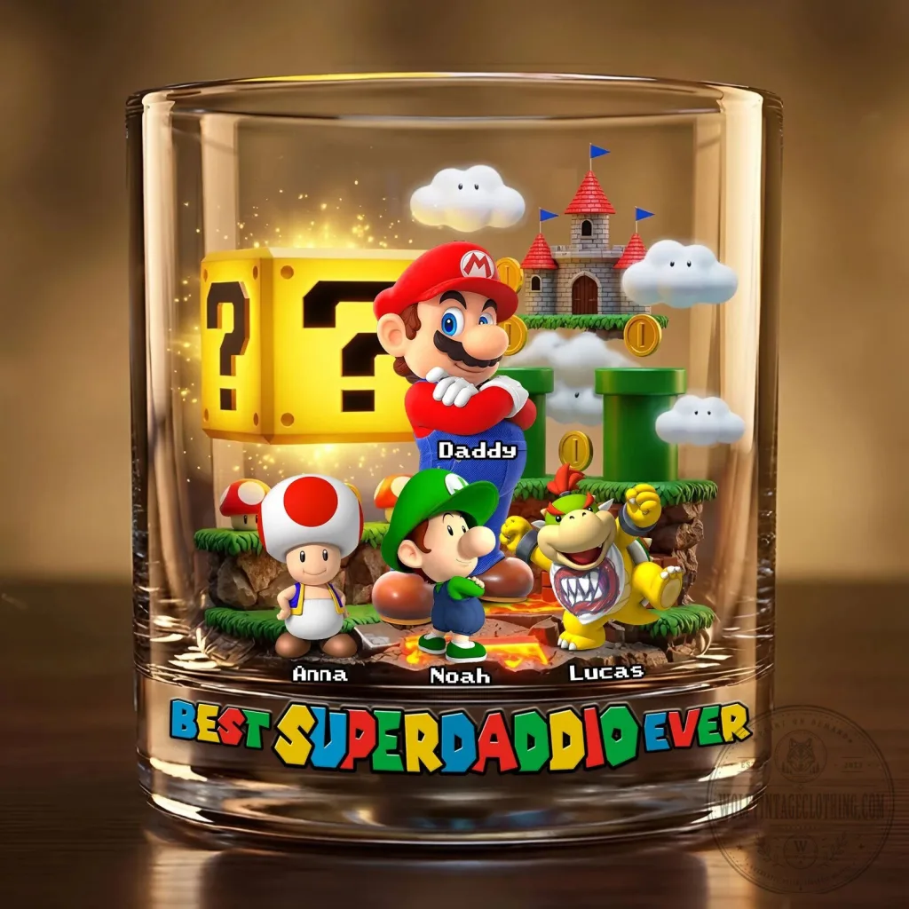 Super Mario Brothers Best Super Daddy Ever Drinking Glass Super Mario Brothers Best Super Daddy Ever Drinking Glass