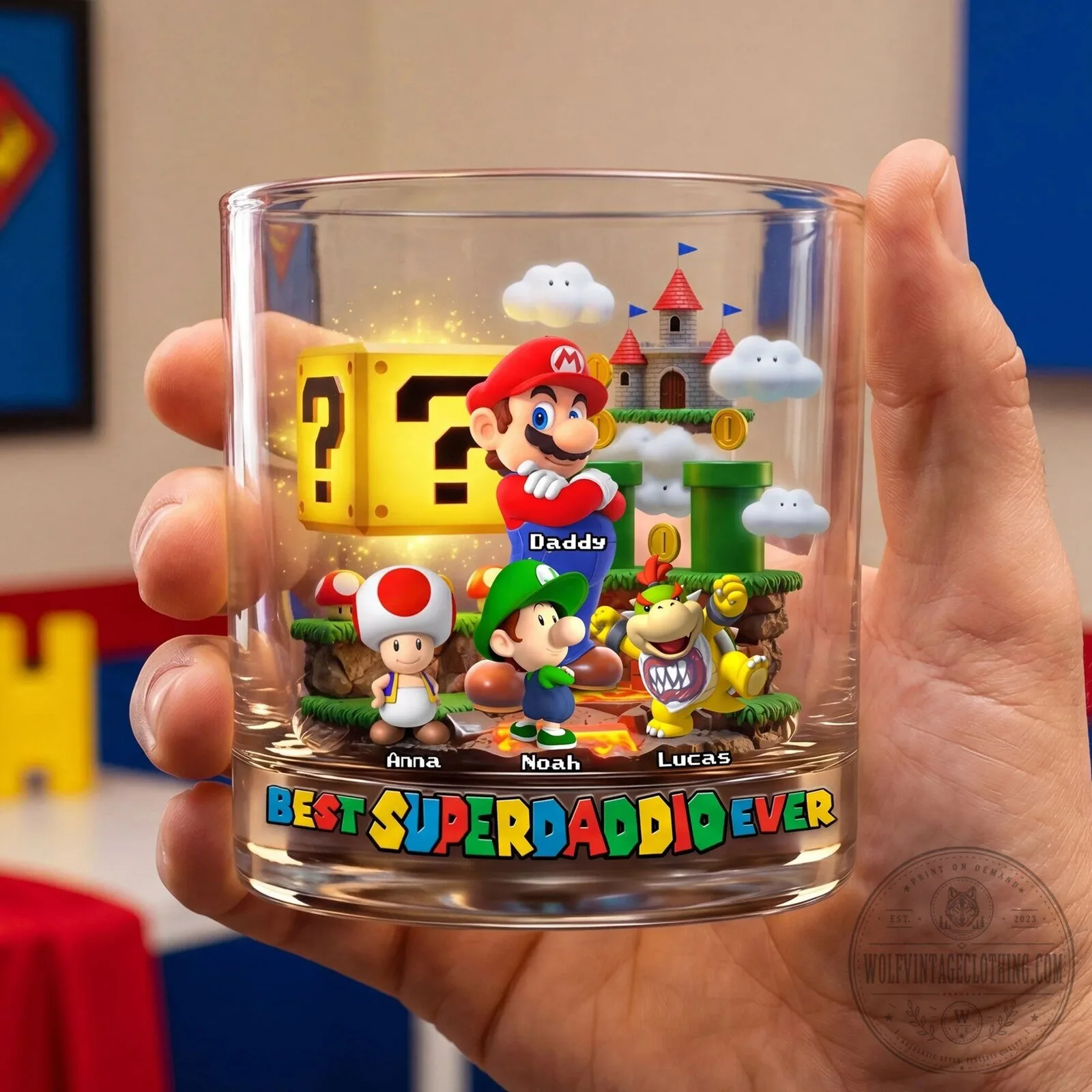 Super Mario Brothers Best Super Daddy Ever Drinking Glass 12 Super Mario Brothers Best Super Daddy Ever Drinking Glass