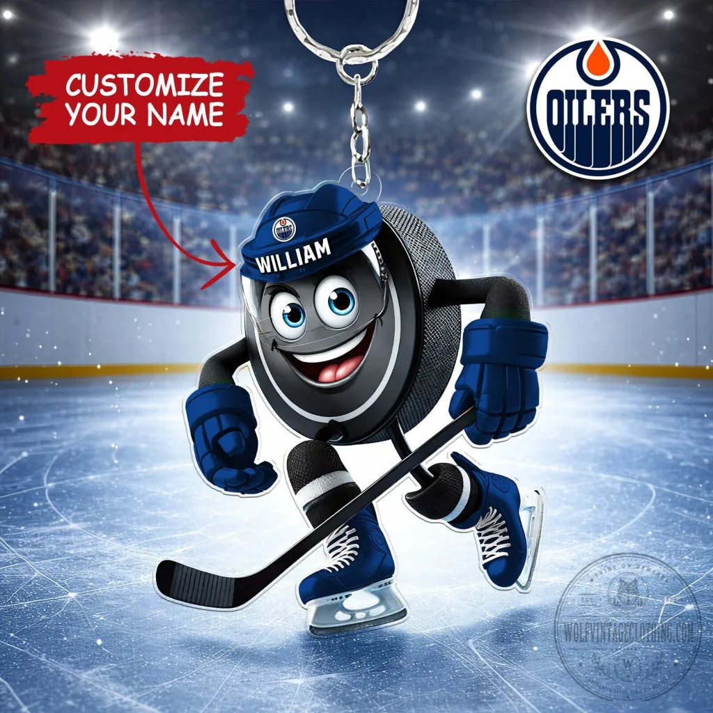 Edmonton Oilers Hockey Puck Mascot Personalized Keychain Edmonton Oilers Hockey Puck Mascot Personalized Keychain