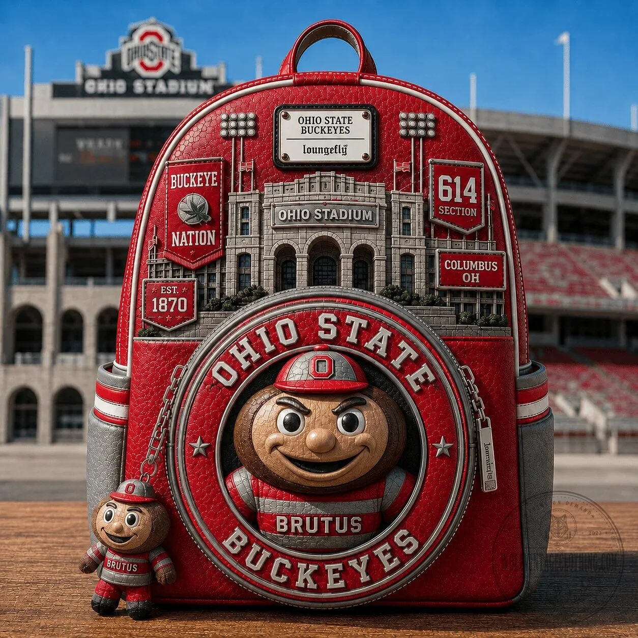 Ohio State Buckeyes Brutus Buckeye Mascot Loungefly Mini Backpack 2 Ohio State Buckeyes Brutus Buckeye Mascot Loungefly Mini Backpack