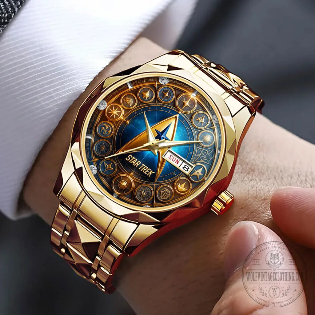 Gold Plated Stainless Steel Quartz Watch featuring Star Trek Design 11 Gold Plated Stainless Steel Quartz Watch featuring Star Trek Design