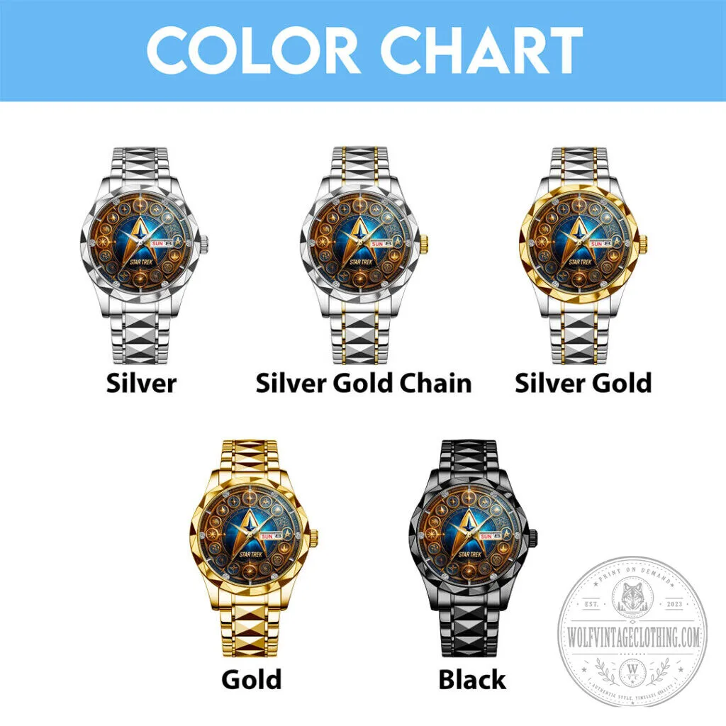 Gold Plated Stainless Steel Quartz Watch featuring Star Trek Design 12 Gold Plated Stainless Steel Quartz Watch featuring Star Trek Design