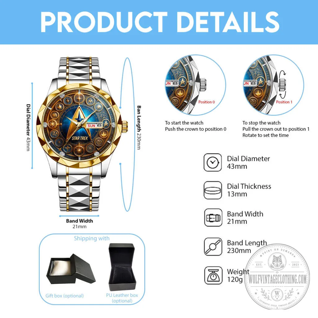 Gold Plated Stainless Steel Quartz Watch featuring Star Trek Design 13 Gold Plated Stainless Steel Quartz Watch featuring Star Trek Design