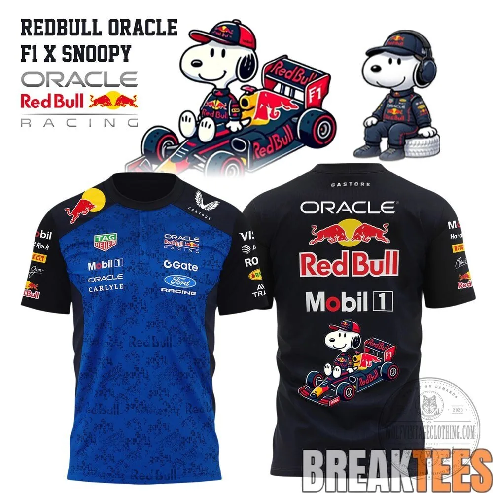 Red Bull Racing Formula 1 Team Snoopy Cartoon Character Graphic T-Shirt