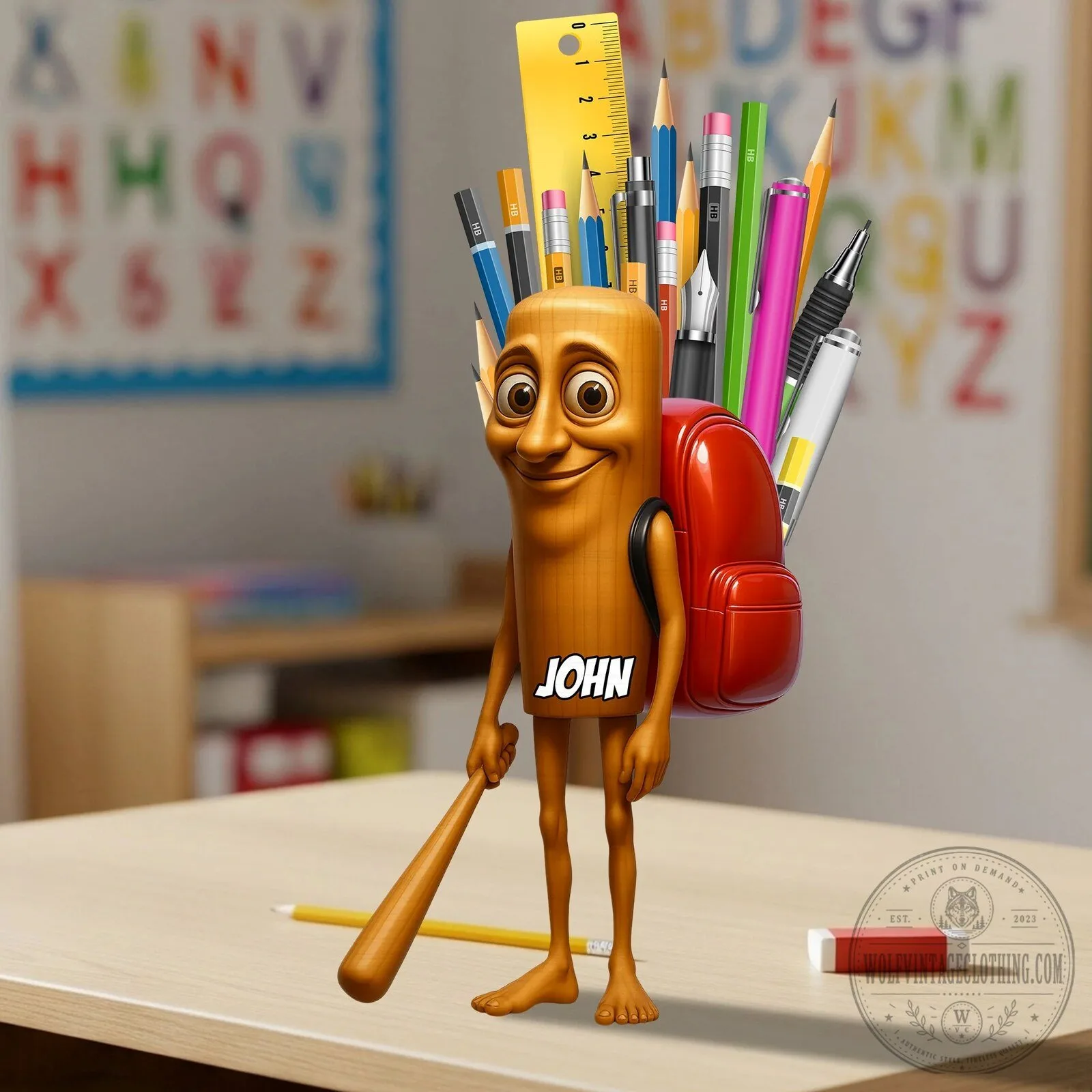 Personalized Wooden Pen Holder with Custom Name Engraving for Kids