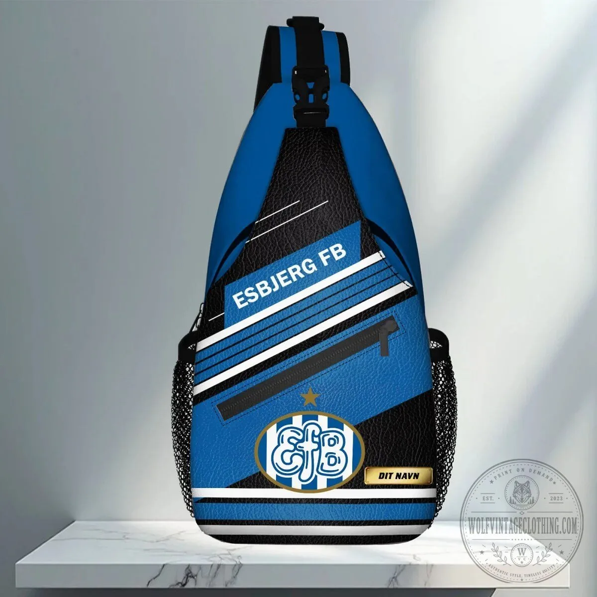 Esbjerg FB Football Club Blue and Black Sling Bag 1 Esbjerg FB Football Club Blue and Black Sling Bag