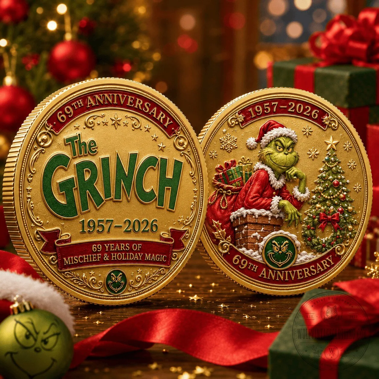 The Grinch 69th Anniversary Commemorative Christmas Holiday Coin 2 The Grinch 69th Anniversary Commemorative Christmas Holiday Coin