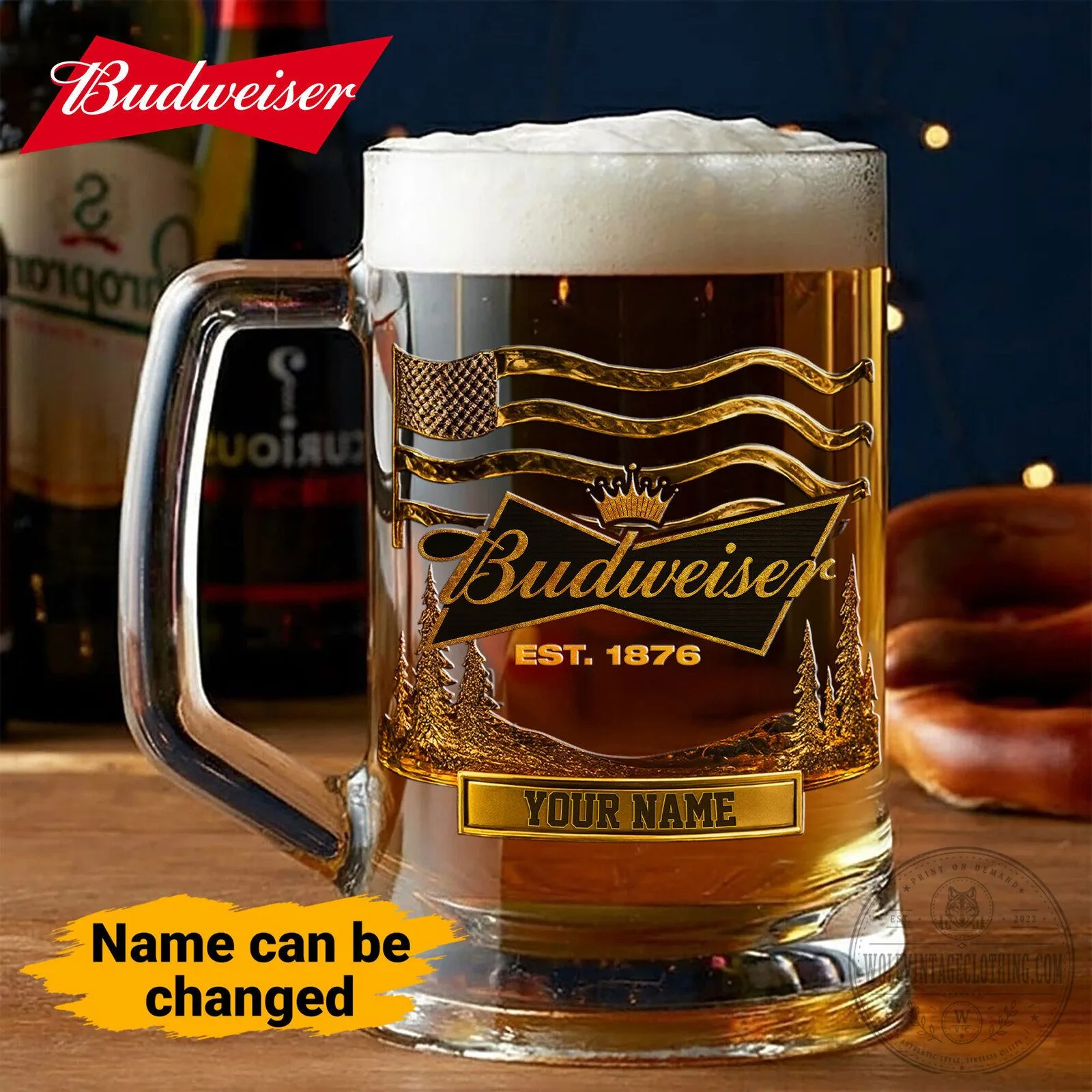 Budweiser Beer Mug Personalized American Flag Design