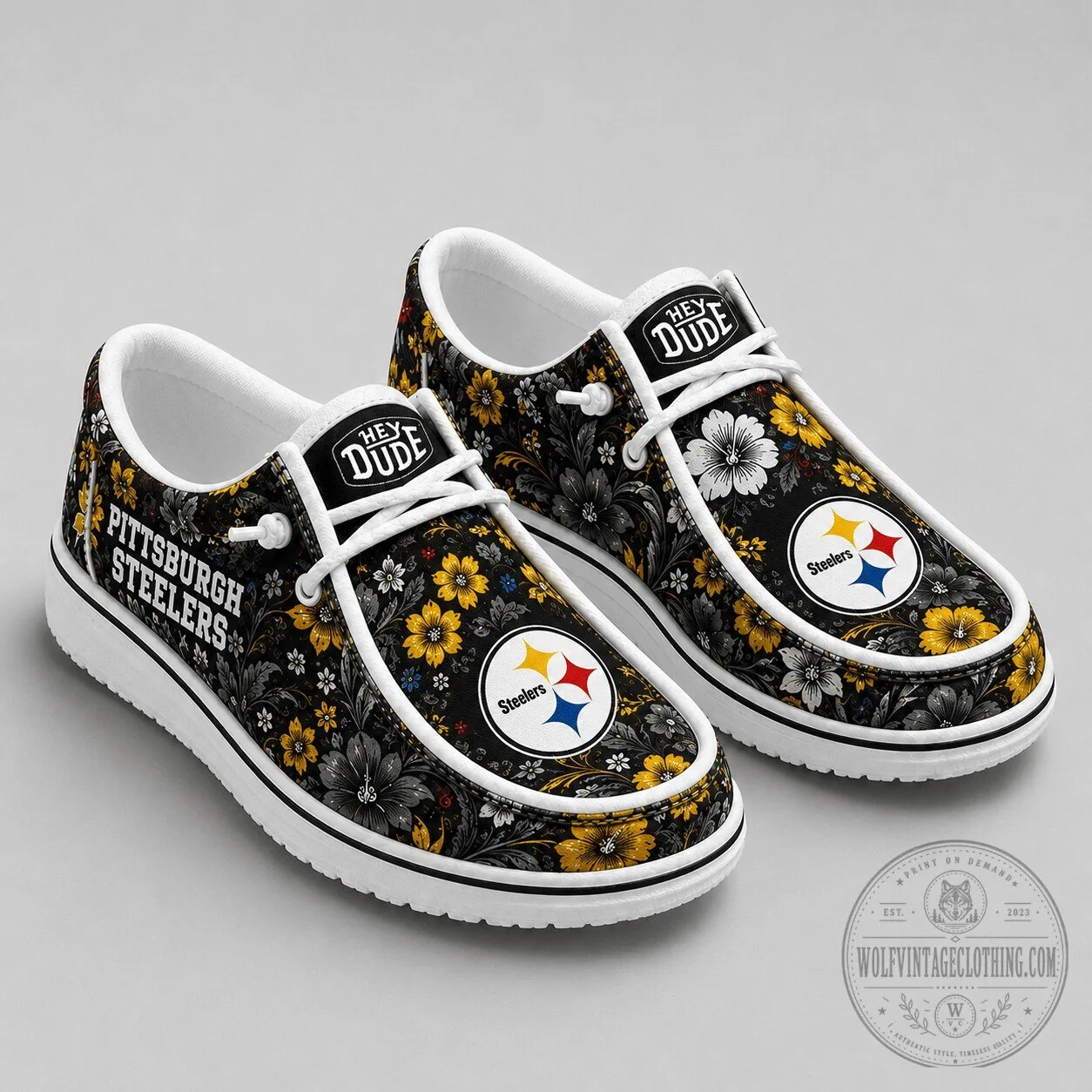 Pittsburgh Steelers Floral Pattern Hey Dude Style Shoes 5 Pittsburgh Steelers Floral Pattern Hey Dude Style Shoes
