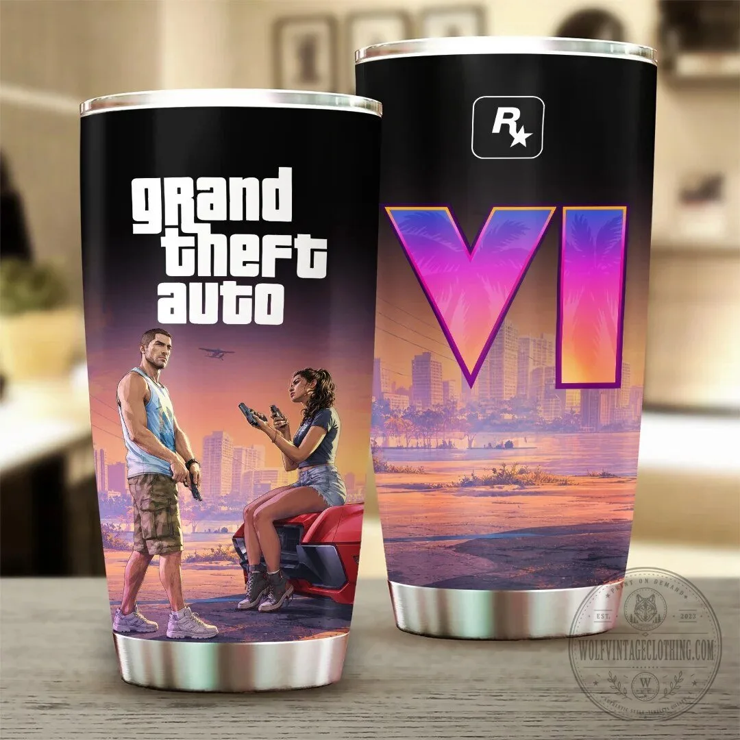 Grand Theft Auto VI Video Game Rockstar Logo Stainless Steel Tumbler 1 Grand Theft Auto VI Video Game Rockstar Logo Stainless Steel Tumbler