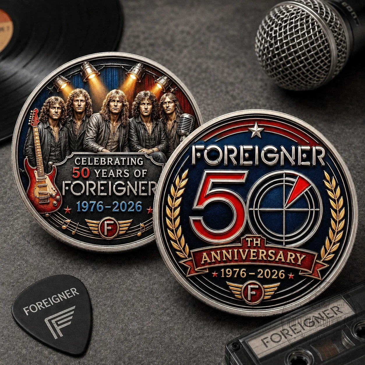 Foreigner 50th Anniversary Commemorative Challenge Coin 1976-2026