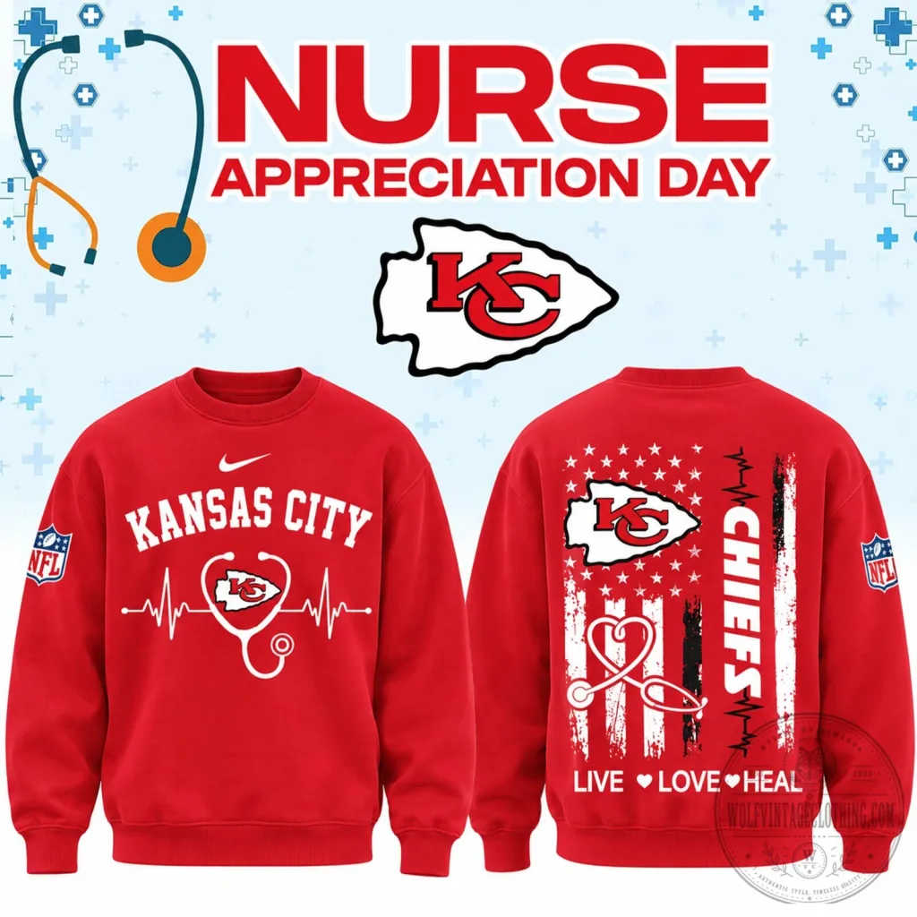 Kansas City Chiefs Nurse Appreciation Day Red Crewneck Sweatshirt Kansas City Chiefs Nurse Appreciation Day Red Crewneck Sweatshirt