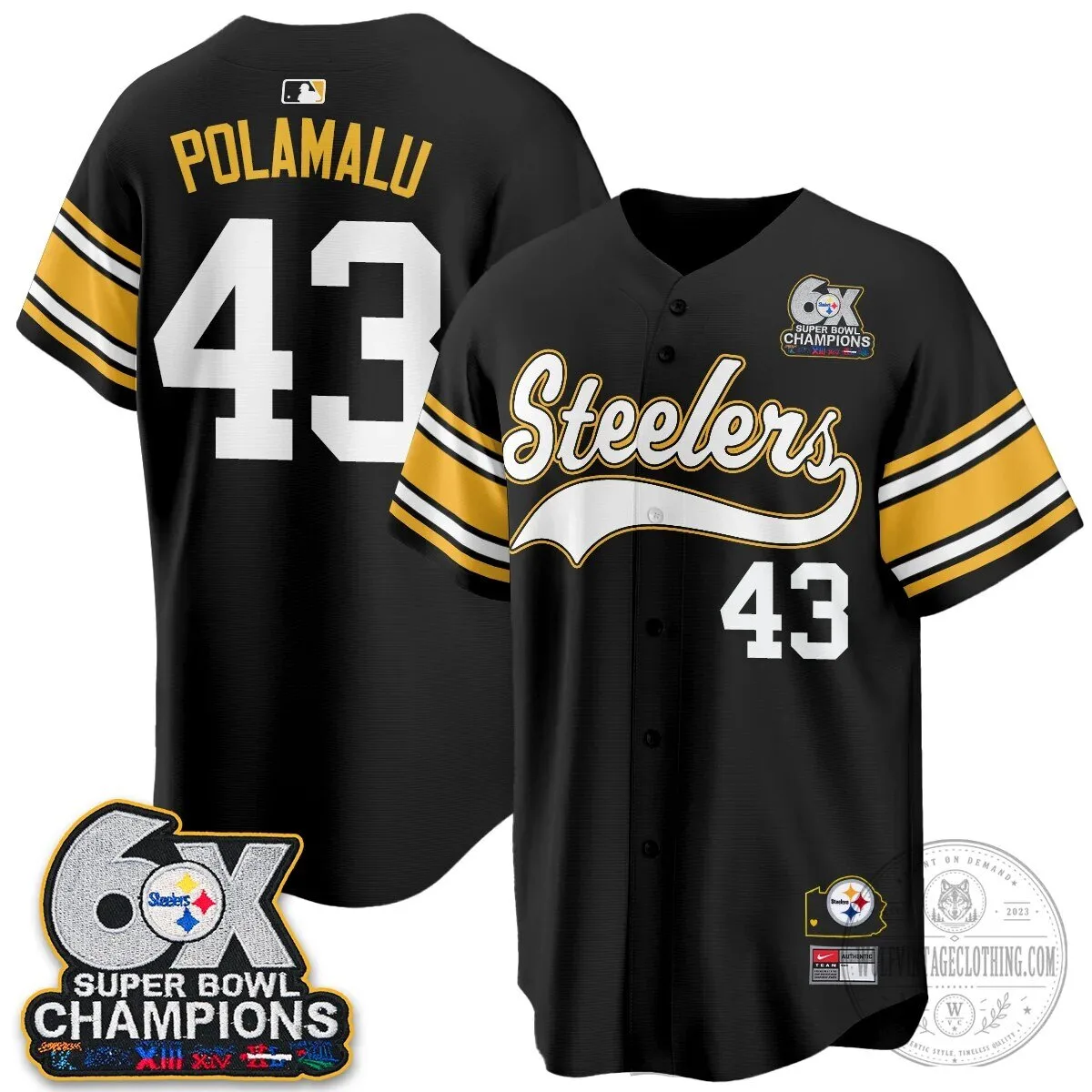 Pittsburgh Steelers Super Bowl Champions Baseball Jersey 97 Pittsburgh Steelers Super Bowl Champions Baseball Jersey