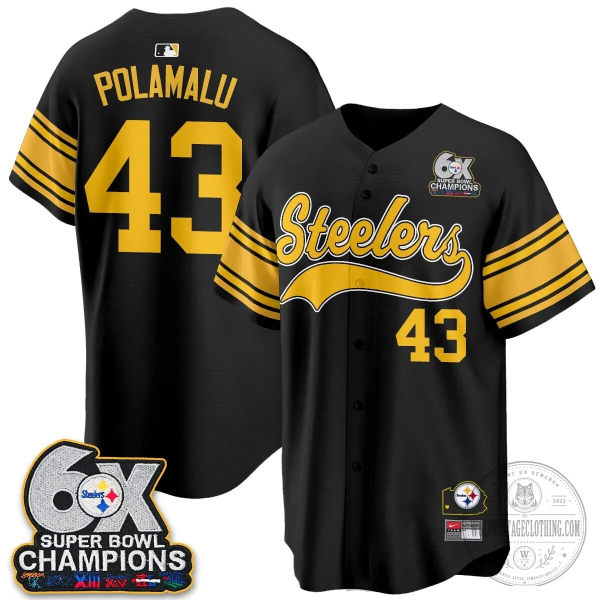Pittsburgh Steelers Super Bowl Champions Baseball Jersey 121 Pittsburgh Steelers Super Bowl Champions Baseball Jersey