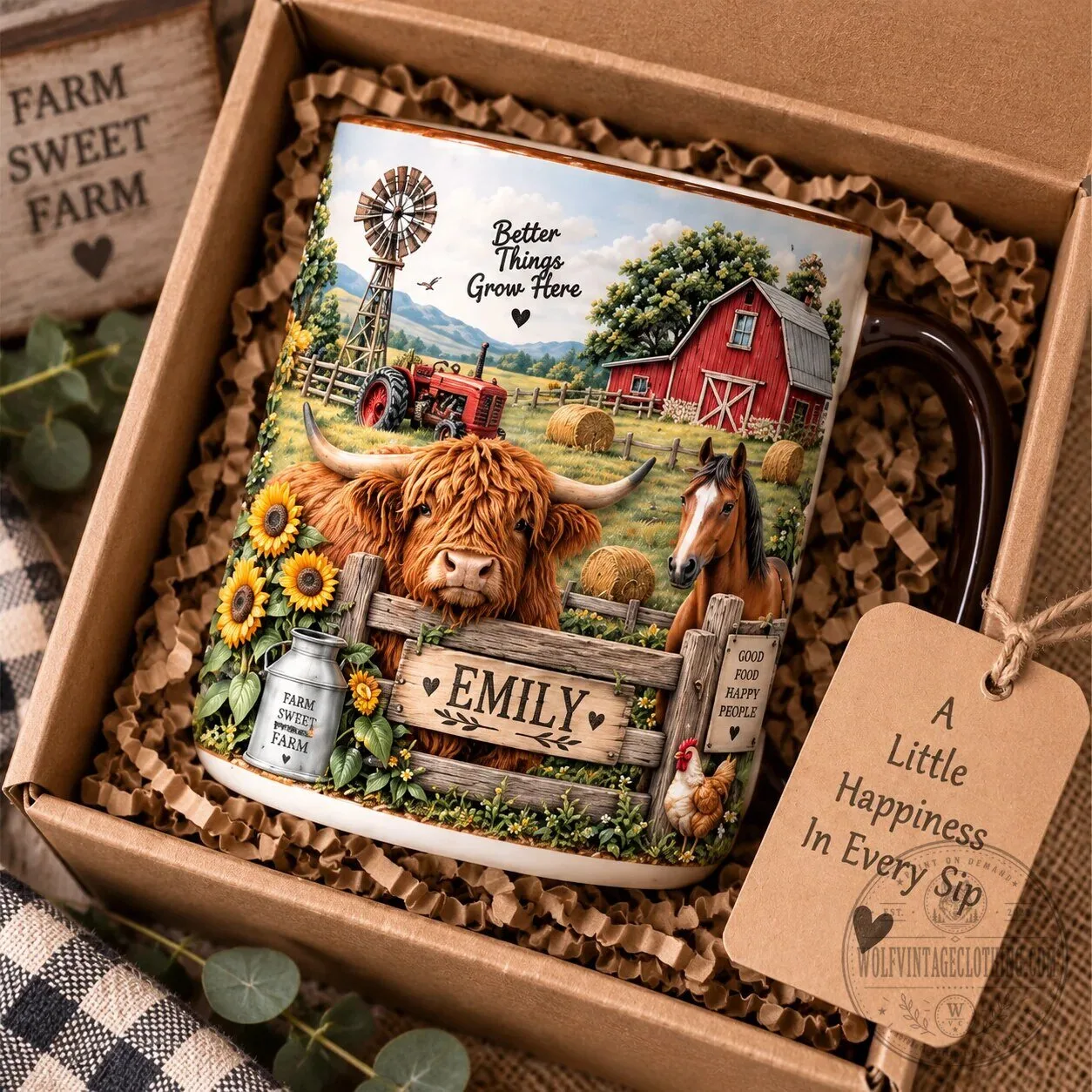 Personalized Farm Life Highland Cow Red Barn Mug 10 Personalized Farm Life Highland Cow Red Barn Mug