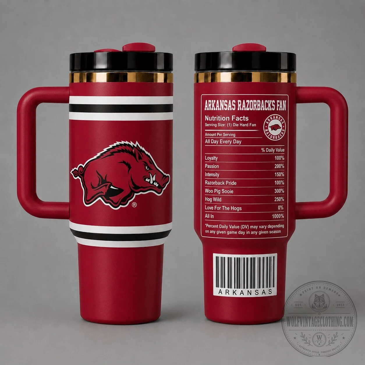 Arkansas Razorbacks Fan Nutrition Facts Insulated Coffee Tumbler with Handle