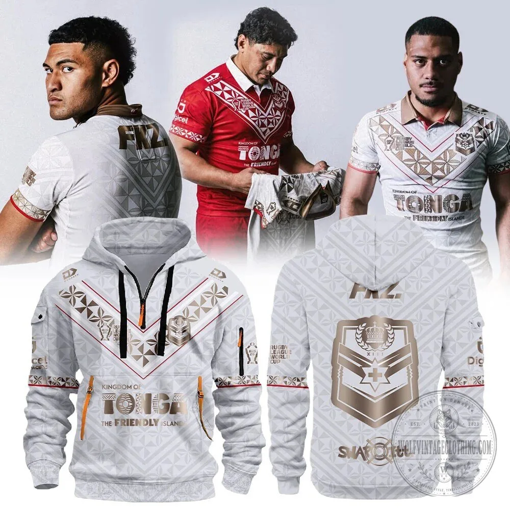 Tonga Rugby League 2026 World Cup White and Gold Hoodie 1 Tonga Rugby League 2026 World Cup White and Gold Hoodie