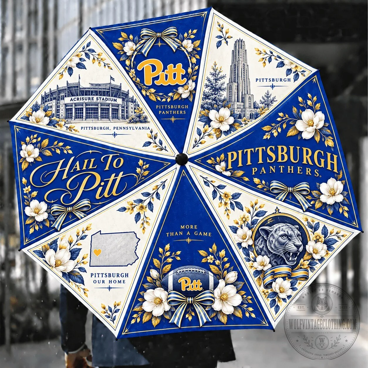 Pittsburgh Panthers Football Team Floral Pattern Folding Umbrella 2 Pittsburgh Panthers Football Team Floral Pattern Folding Umbrella