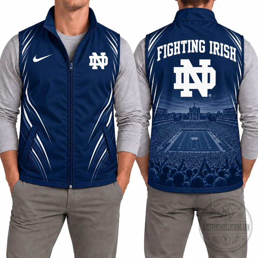 Notre Dame Fighting Irish Full Zip Sleeveless Winter Vest Notre Dame Fighting Irish Full Zip Sleeveless Winter Vest