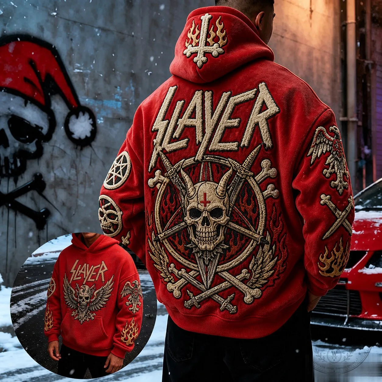 Slayer Heavy Metal Band Skull Graphic Print Red Hoodie