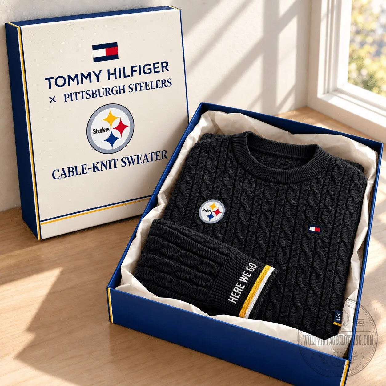 Tommy Hilfiger Pittsburgh Steelers Cable-Knit Crewneck Sweater 1 Tommy Hilfiger Pittsburgh Steelers Cable-Knit Crewneck Sweater