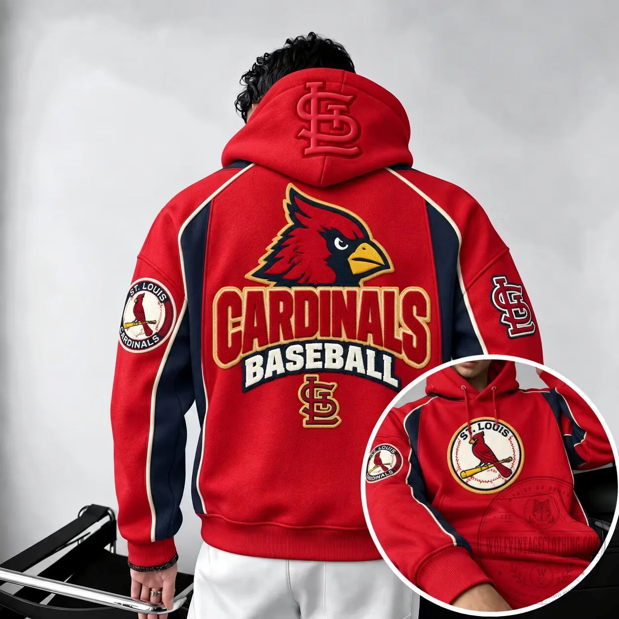 St. Louis Cardinals Baseball Team Embroidered Red Oversized Hoodie