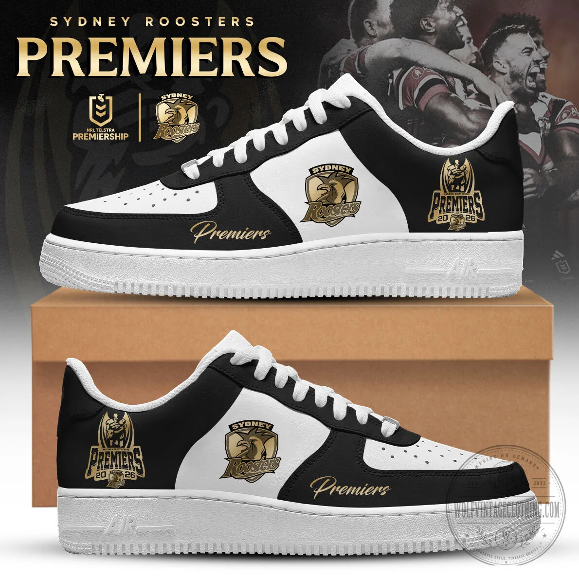 Sydney Roosters National Rugby League Premiers 2026 Black and White Shoes