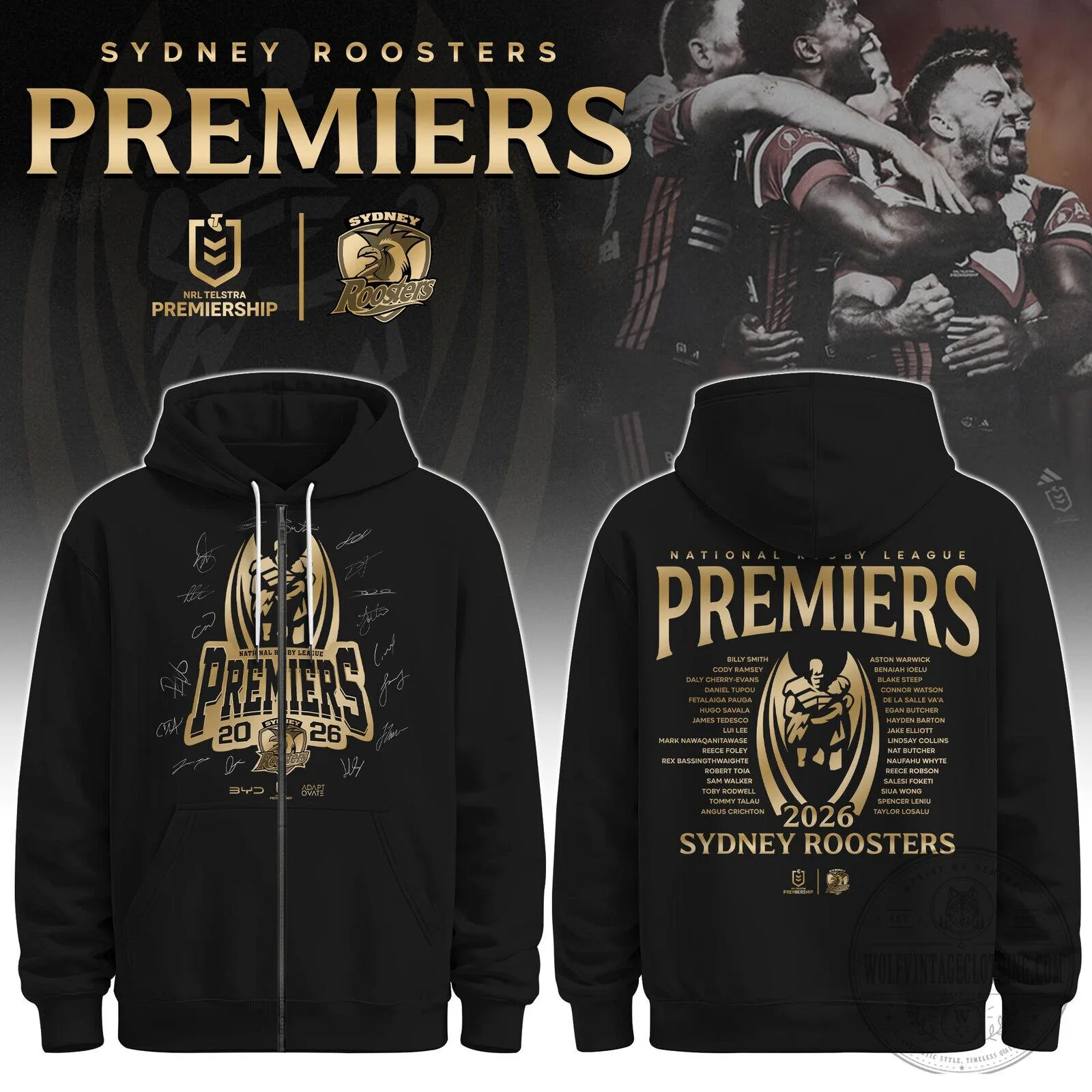 Sydney Roosters 2026 National Rugby League Premiers Black Zip Hoodie 2 Sydney Roosters 2026 National Rugby League Premiers Black Zip Hoodie