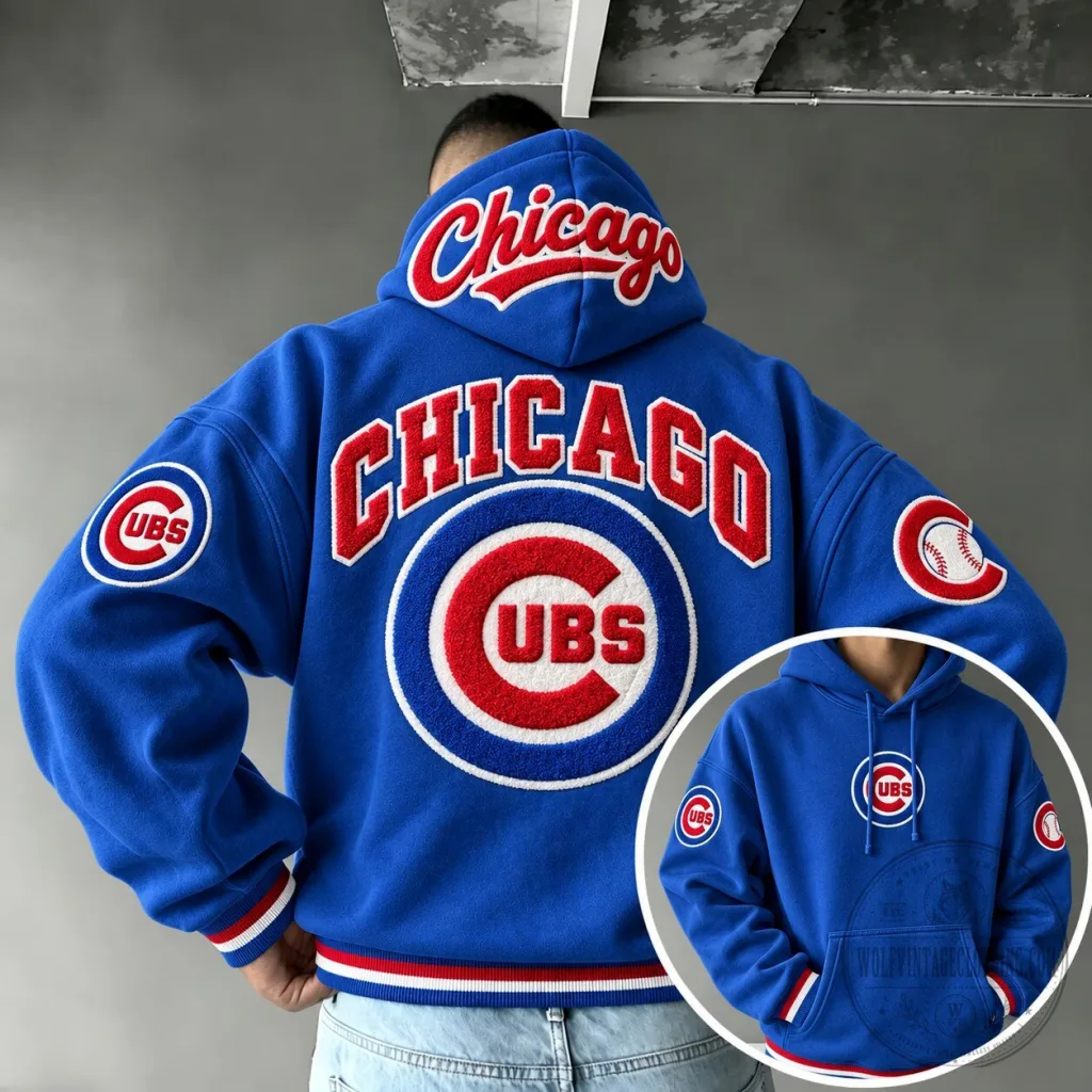 Chicago Cubs Baseball Team Logo Royal Blue Oversized Pullover Hoodie Chicago Cubs Baseball Team Logo Royal Blue Oversized Pullover Hoodie