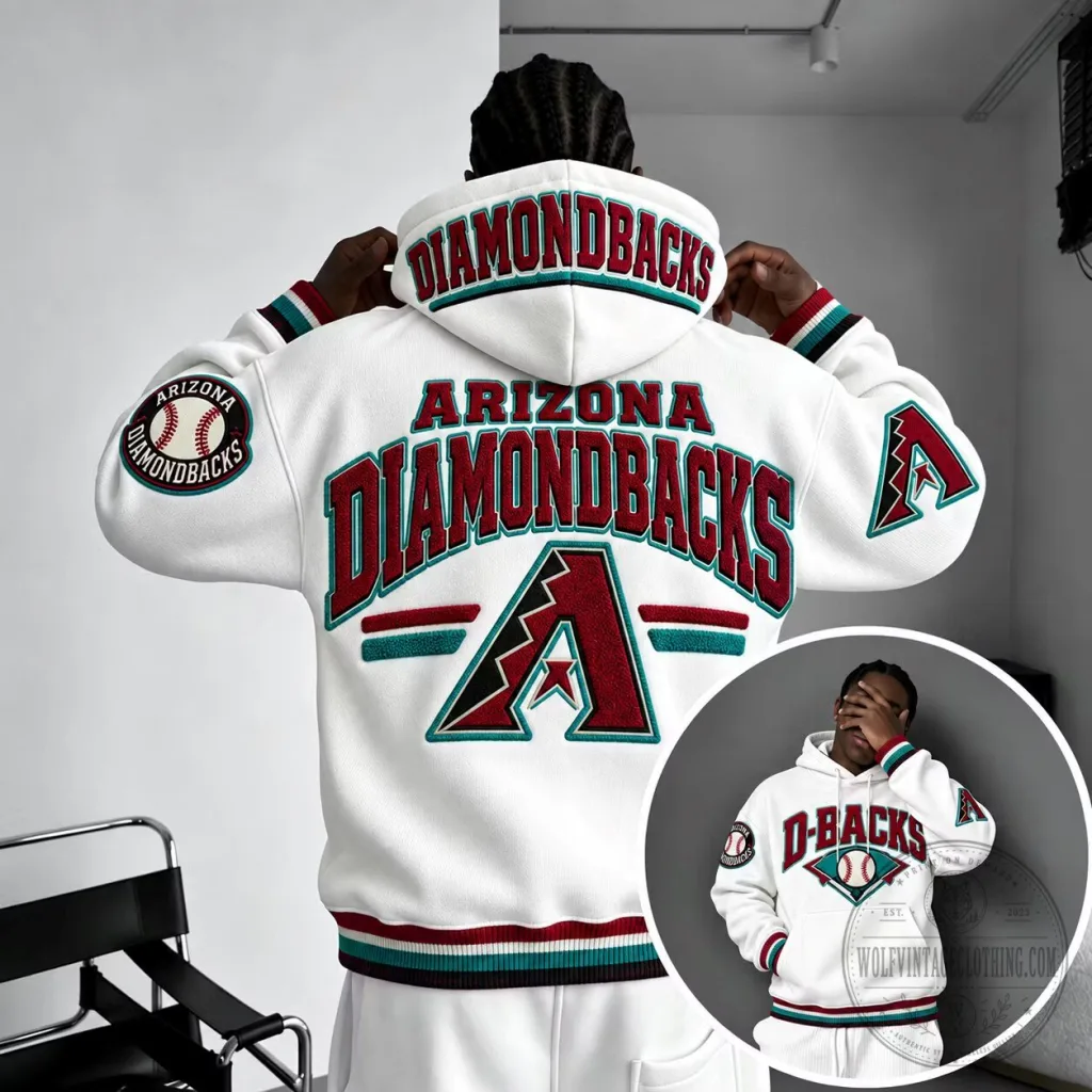 Arizona Diamondbacks MLB Baseball Team Logo Embroidered White Hoodie Arizona Diamondbacks MLB Baseball Team Logo Embroidered White Hoodie