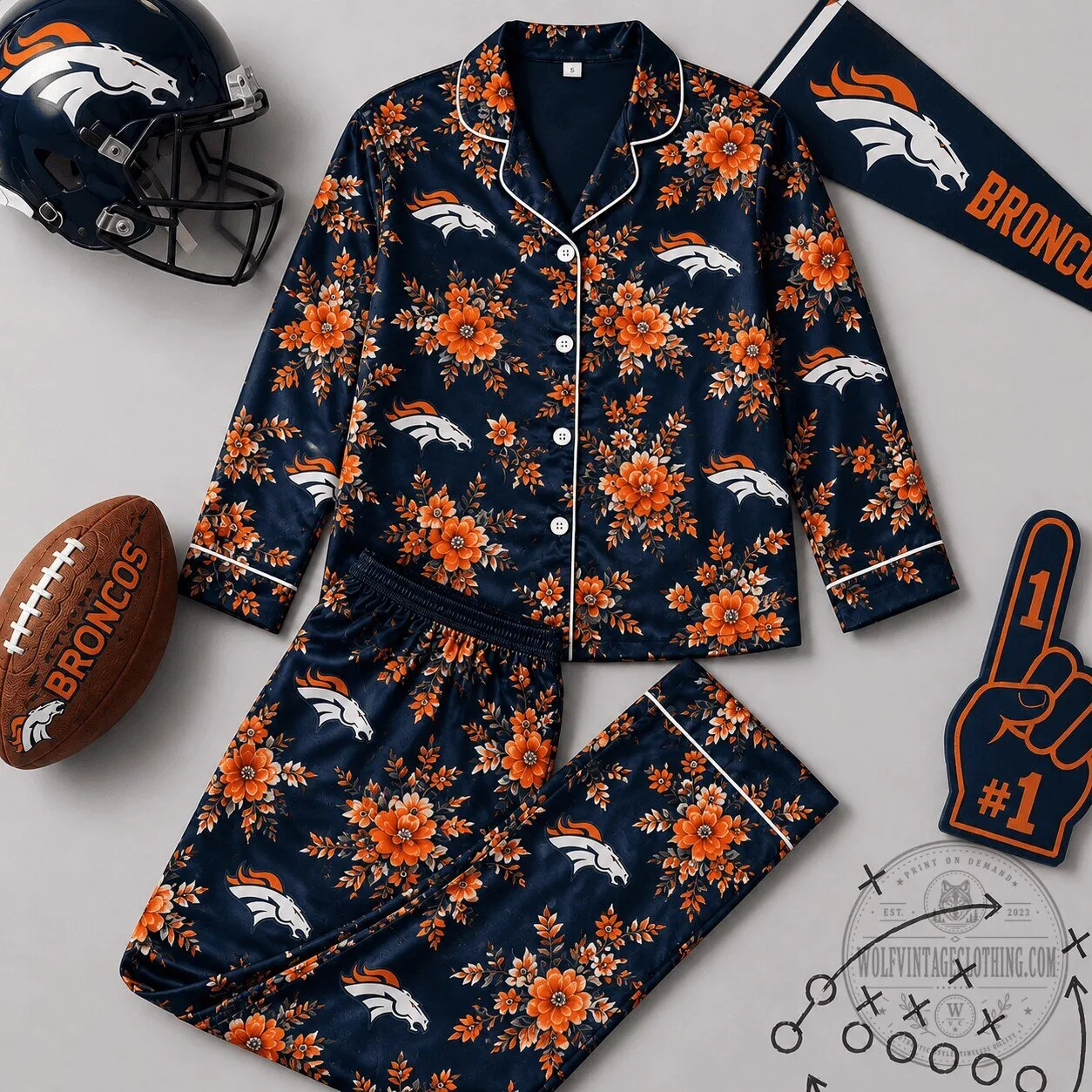 Denver Broncos Floral Print Team Pride Pajamas Set for Women