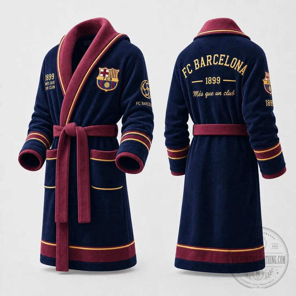 FC Barcelona 1899 Més Que Un Club Embroidered Plush Bathrobe
