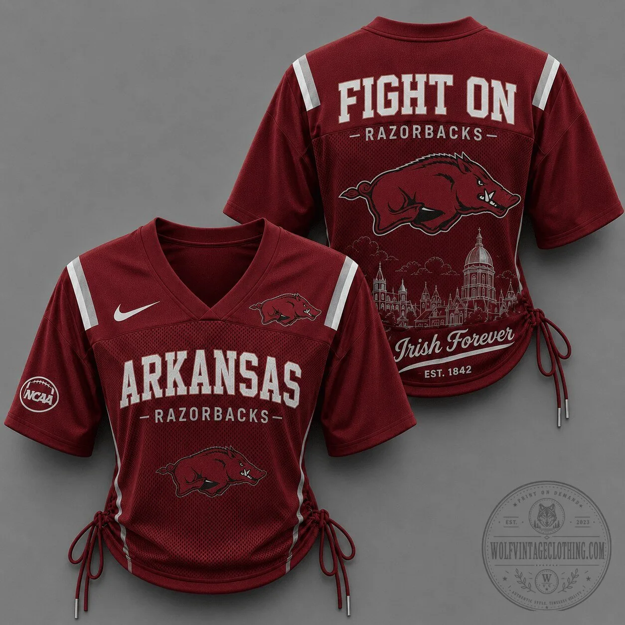 Arkansas Razorbacks Football Women's Lace-Up Jersey 4 Arkansas Razorbacks Football Women's Lace-Up Jersey