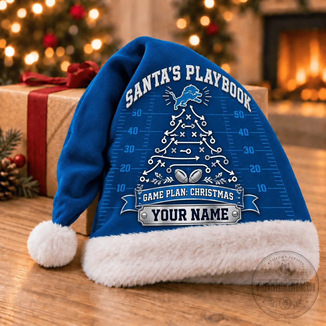 Detroit Lions Fan Christmas Santa Hat Personalized Game Plan
