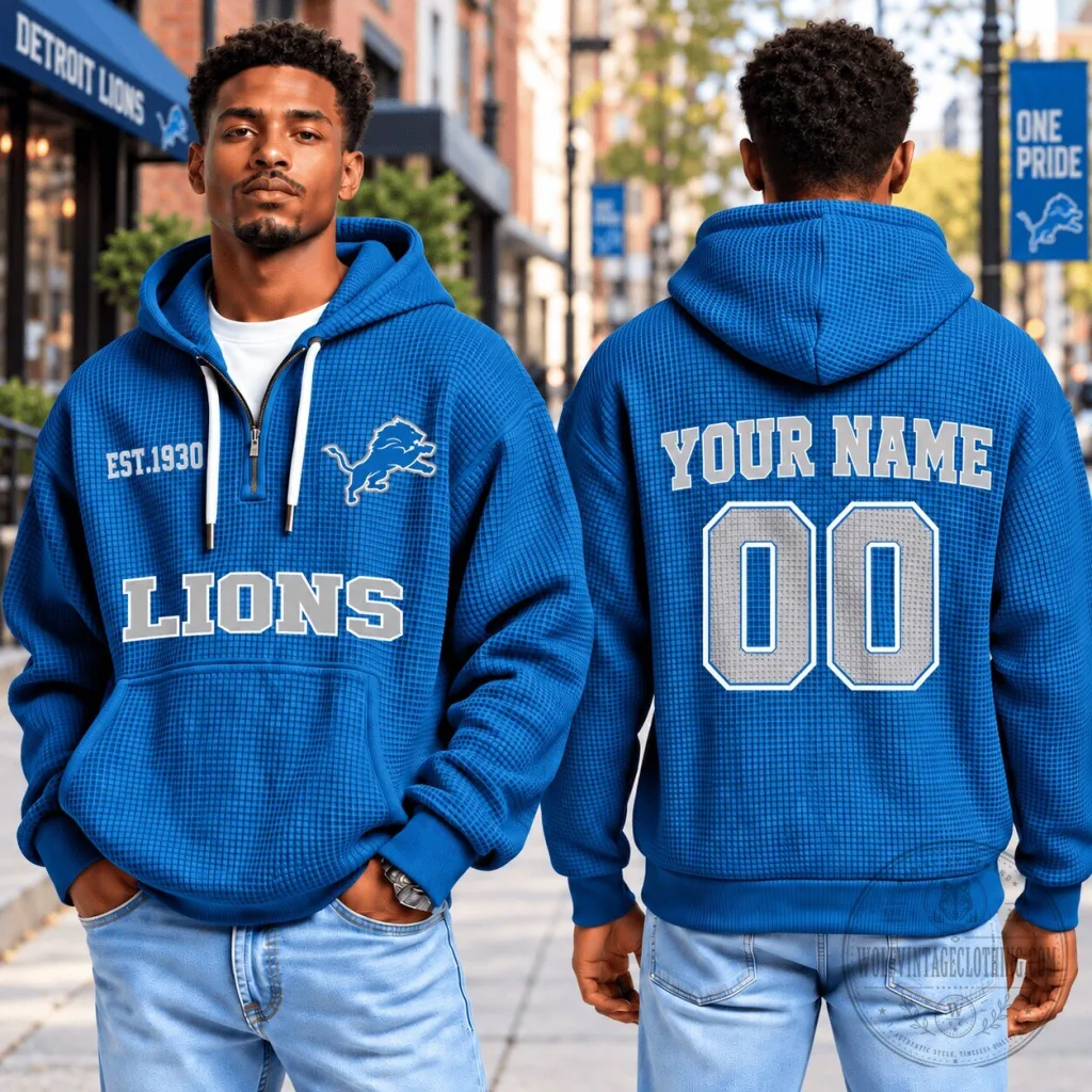 Detroit Lions Fan Waffle Knit Quarter Zip Hoodie Detroit Lions Fan Waffle Knit Quarter Zip Hoodie