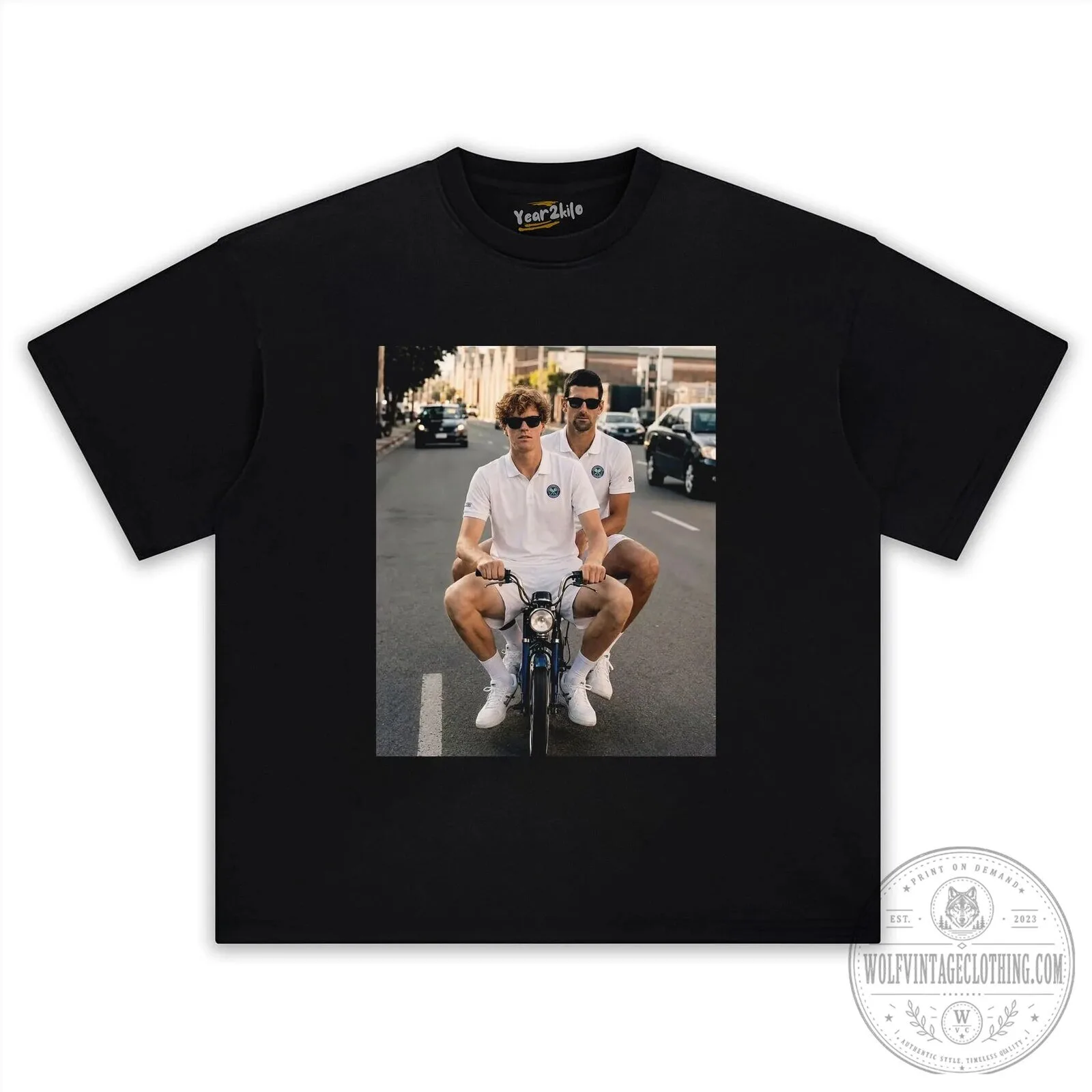 Novak Djokovic and Jannik Sinner Wimbledon Tennis Player Black T-Shirt 1 Novak Djokovic and Jannik Sinner Wimbledon Tennis Player Black T-Shirt