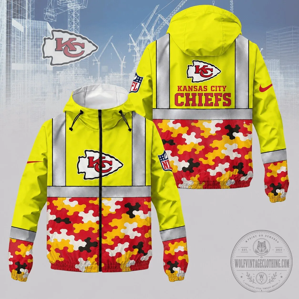 Kansas City Chiefs High Visibility Reflective Camouflage Windbreaker Jacket