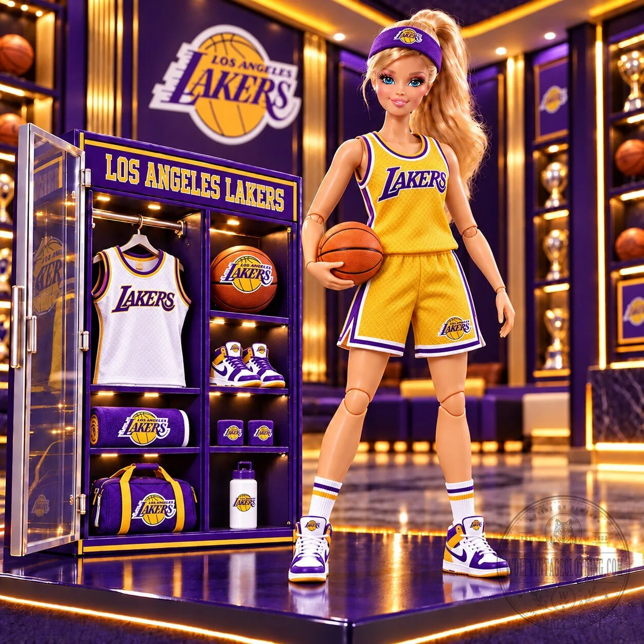 Los Angeles Lakers Barbie Doll with Basketball Uniform and Accessories 2 Los Angeles Lakers Barbie Doll with Basketball Uniform and Accessories