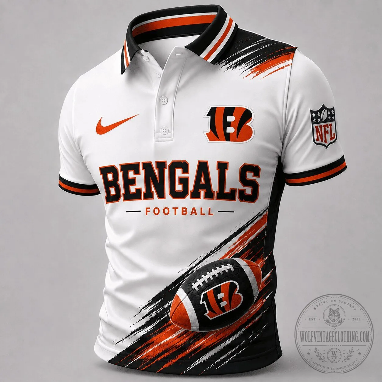 Cincinnati Bengals Football Team Dynamic Gridiron Style Polo Shirt