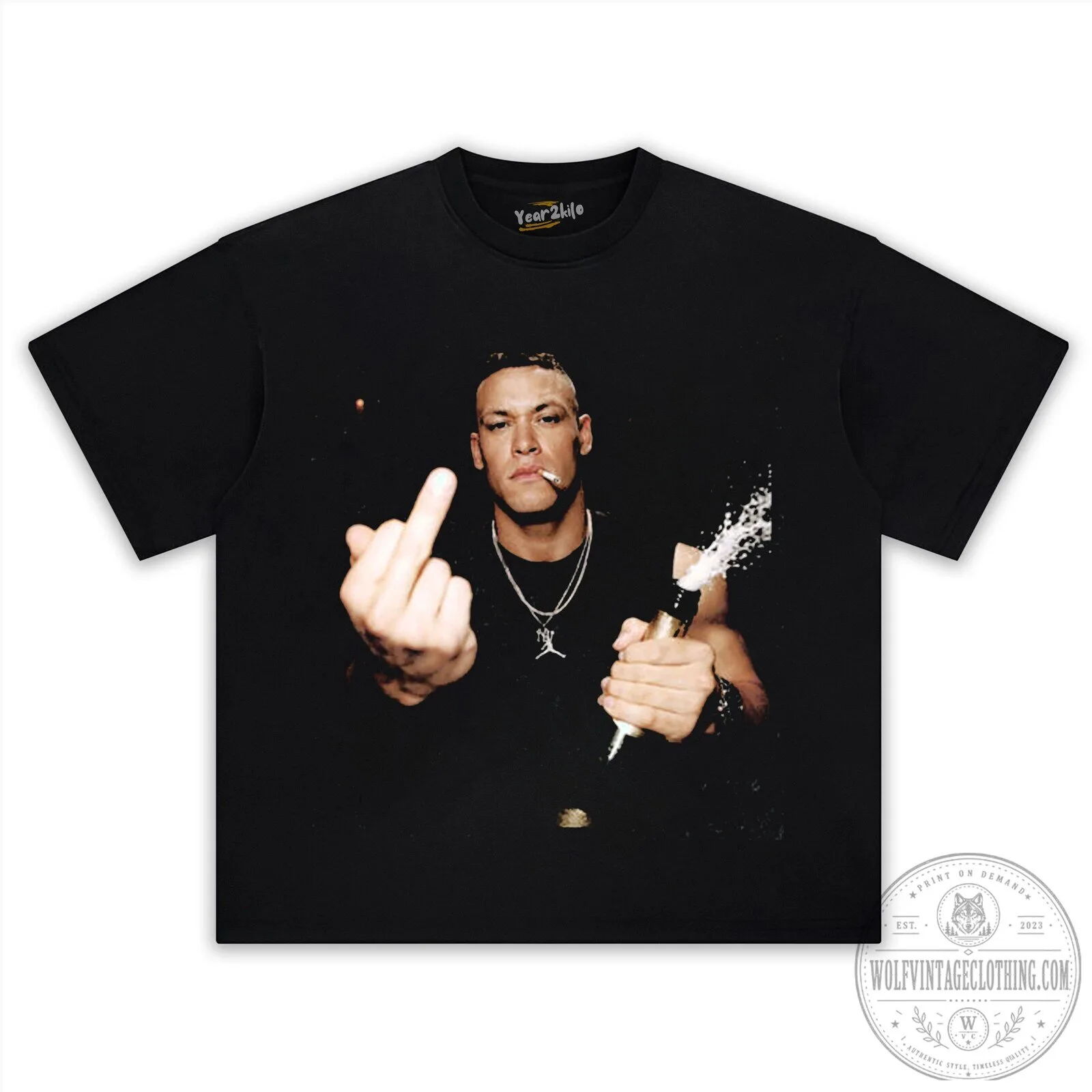 Aaron Judge Middle Finger Champagne Celebration Black T-Shirt