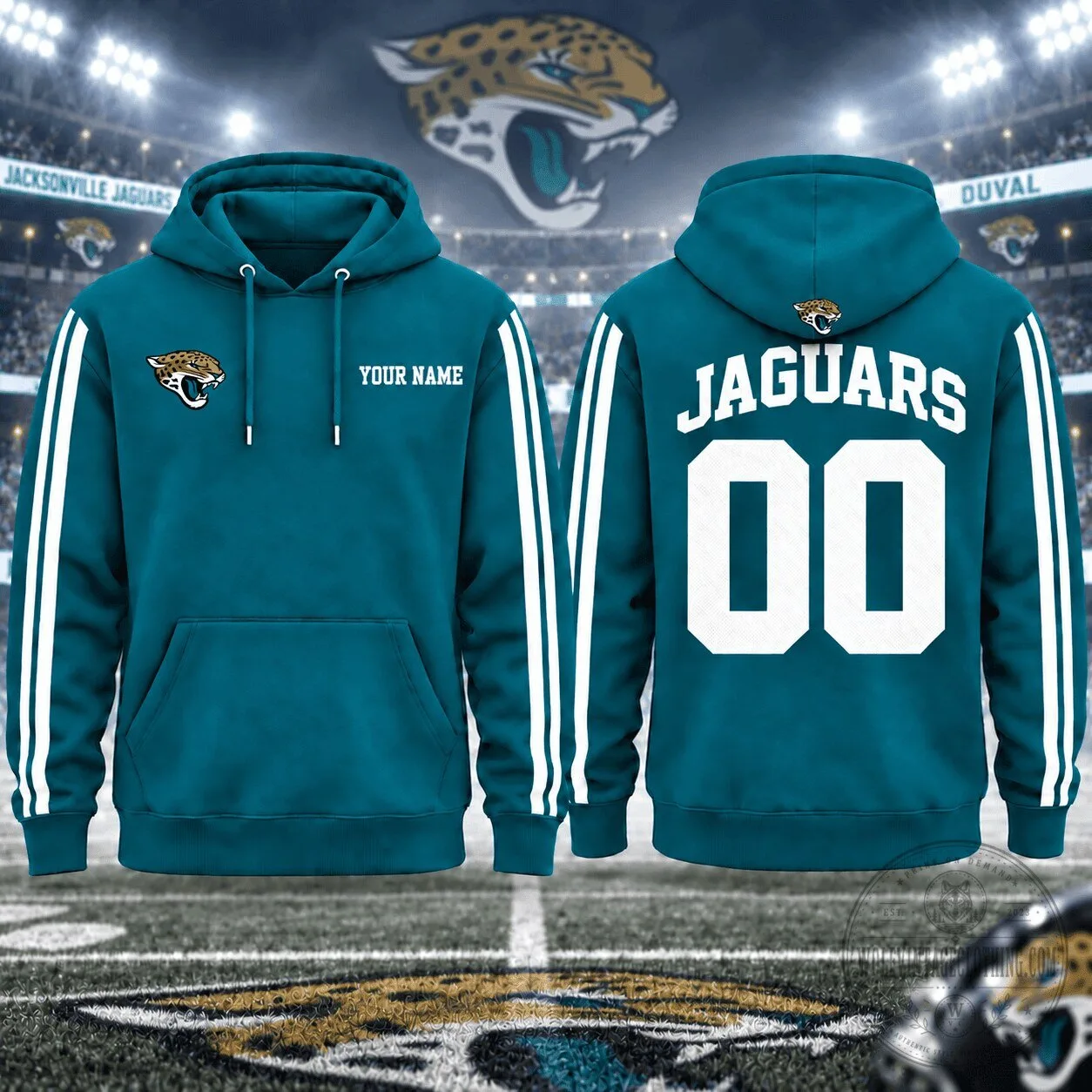 Jacksonville Jaguars Personalized Teal Football Hoodie with Name and Number