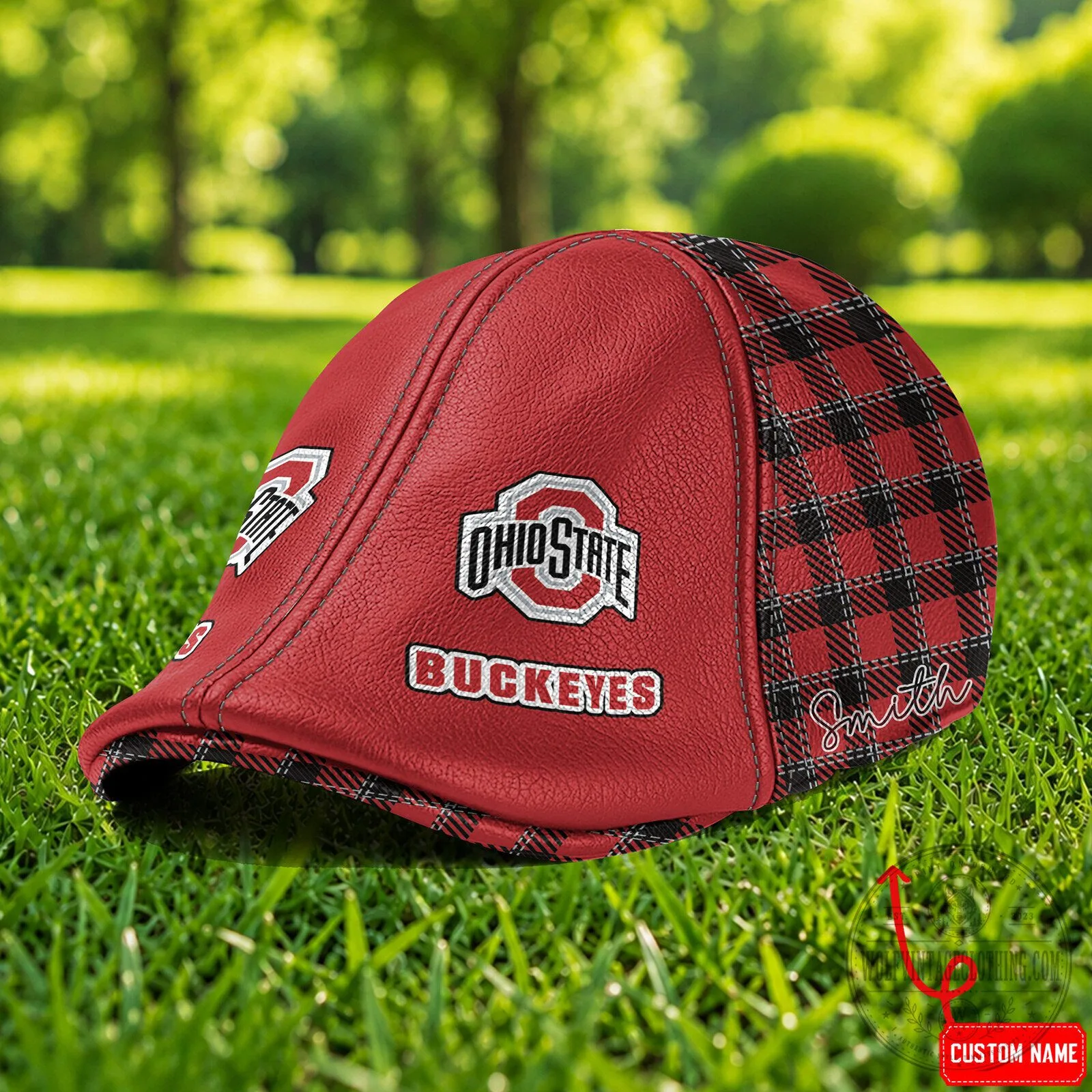 Ohio State Buckeyes Custom Name Red Plaid Ivy Flat Cap 2 Ohio State Buckeyes Custom Name Red Plaid Ivy Flat Cap