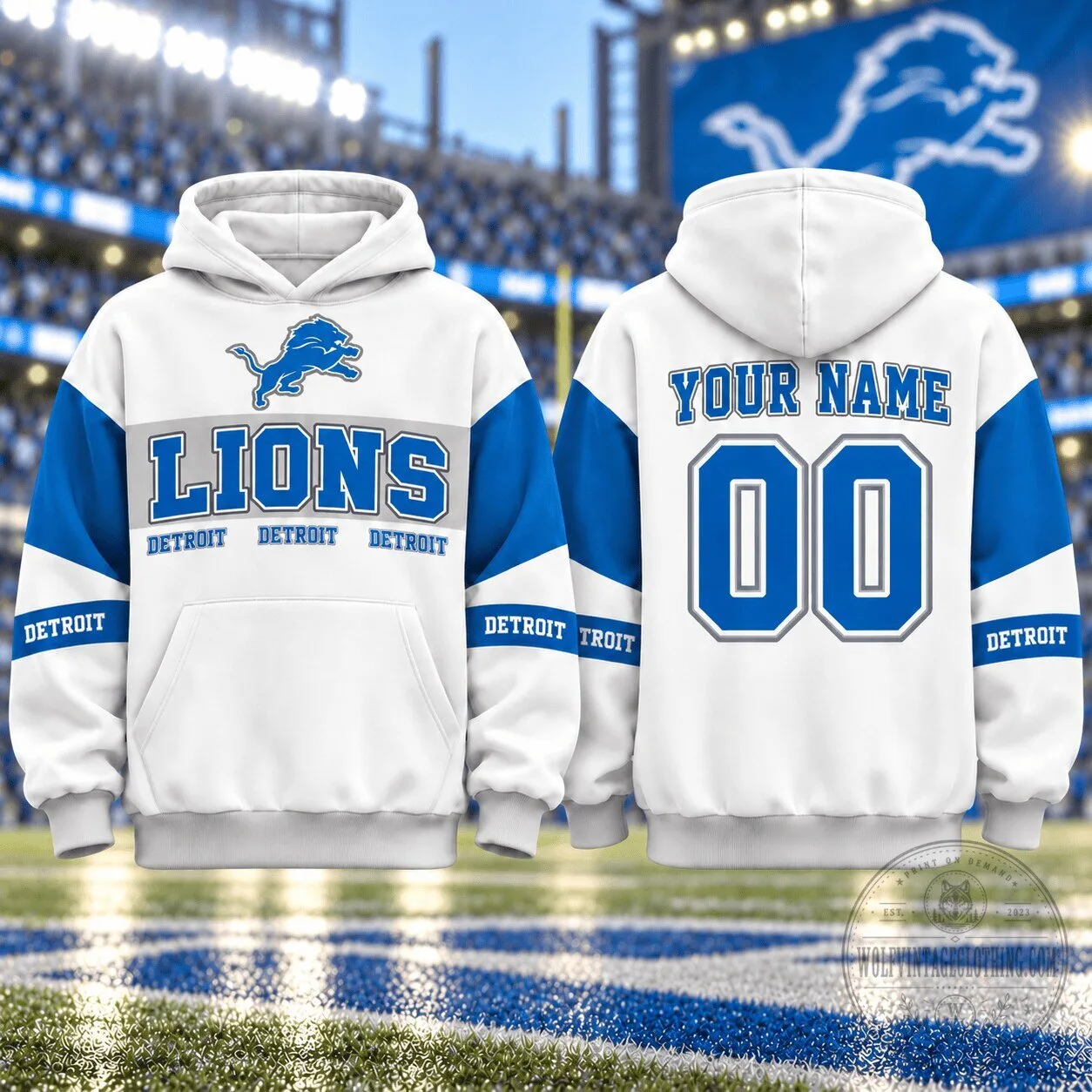 Detroit Lions NFL Gridiron Heritage Varsity Hoodie with Custom Name and Number