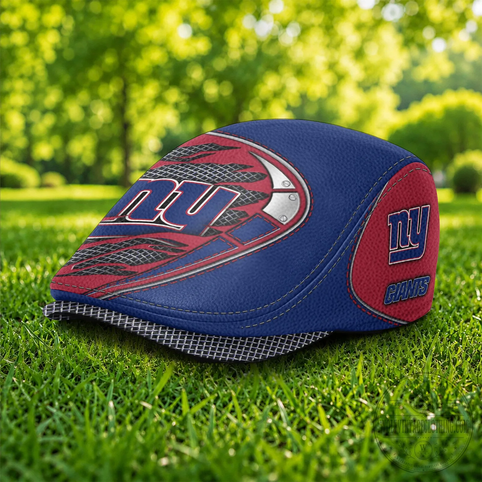New York Giants NFL Team Logo Blue and Red Flat Cap Hat