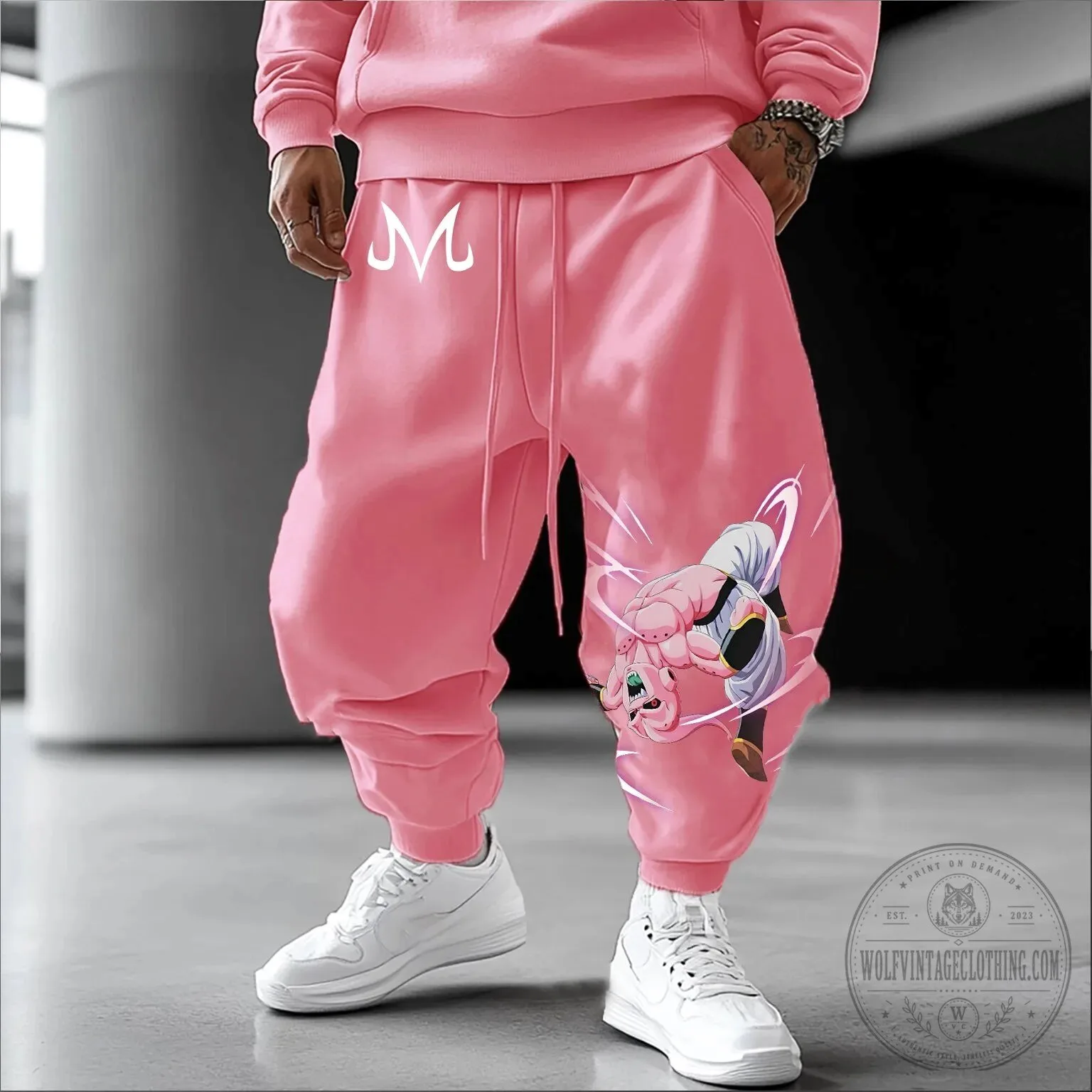 Dragon Ball Z Majin Buu Character Graphic Print Pink Jogger Pants