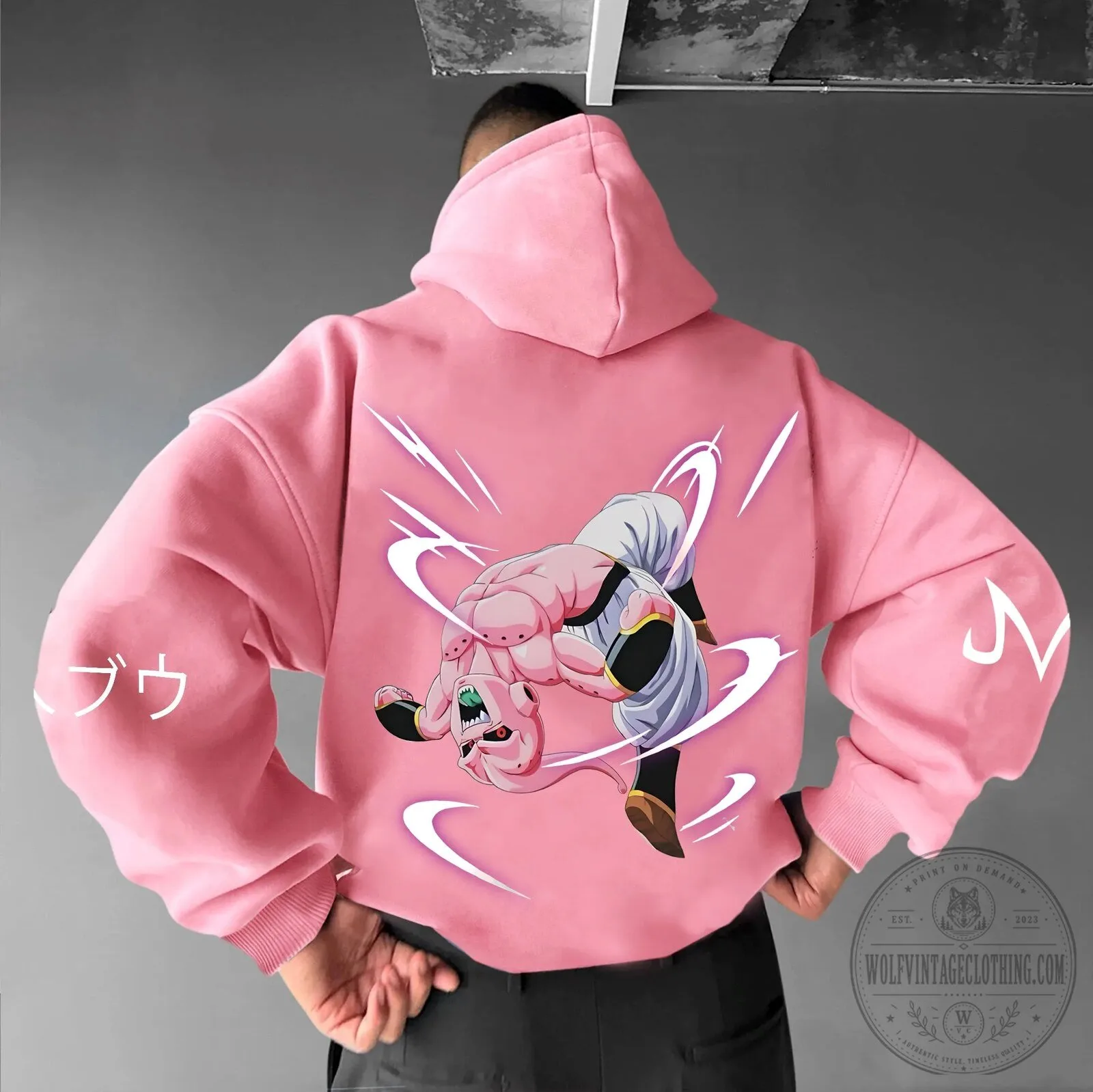 Dragon Ball Z Majin Buu Anime Character Graphic Print Pink Hoodie